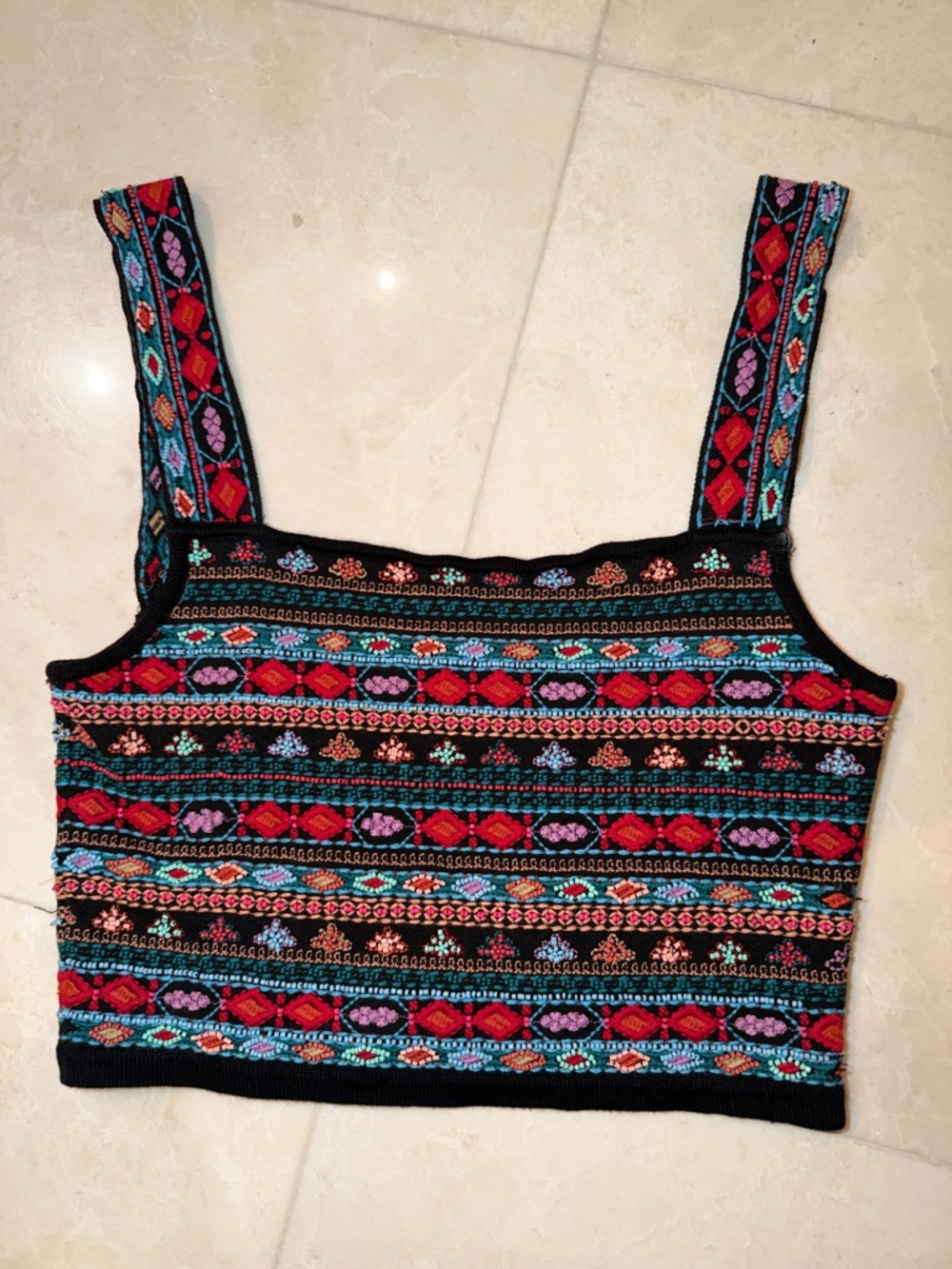 Zara Knit beaded boho Crop Top size small